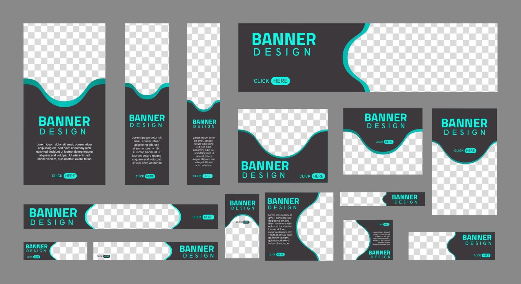 set of creative web banners of standard size with a place for photos. Business ad banner. Vertical, horizontal and square template. vector