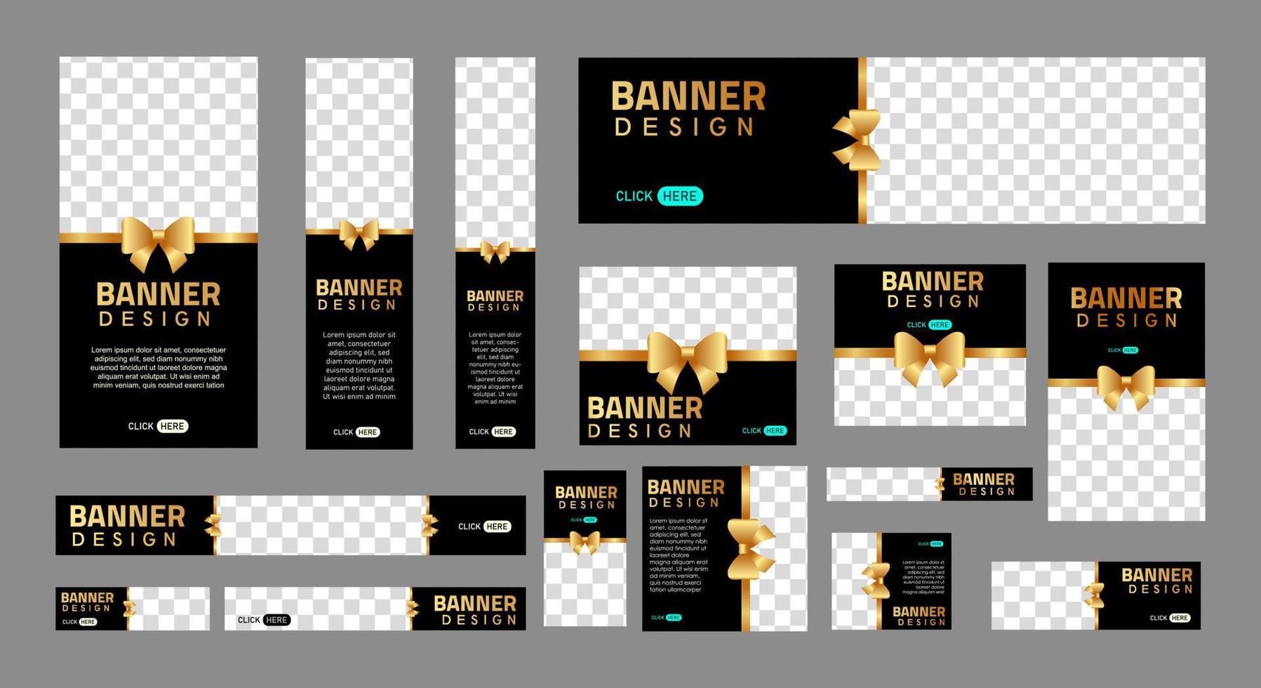 set creative web banners with ribbon and black color. idea for valentine, black friday, anniversary, greeting card and celebrations. transparent ad banner. vector