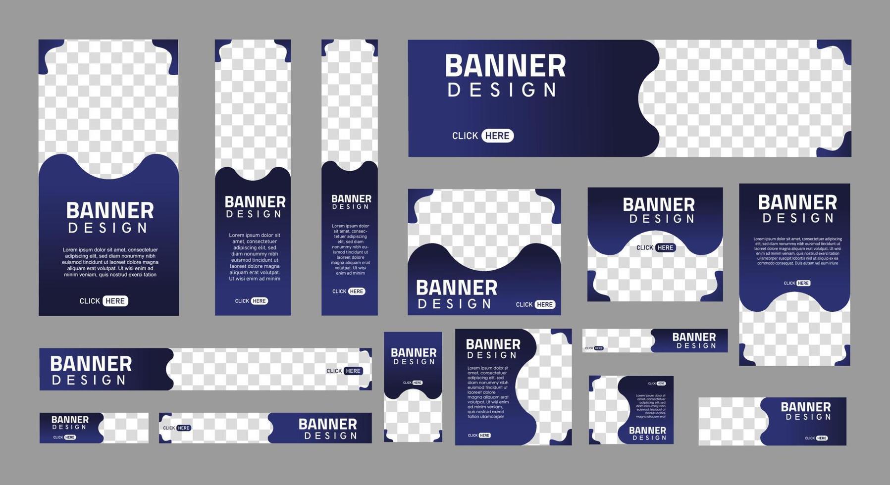 conjunto de banners web creativos de tamaño estándar con un lugar para fotos. banner de anuncios comerciales. plantilla vertical, horizontal y cuadrada. ilustración vectorial eps 10 vector