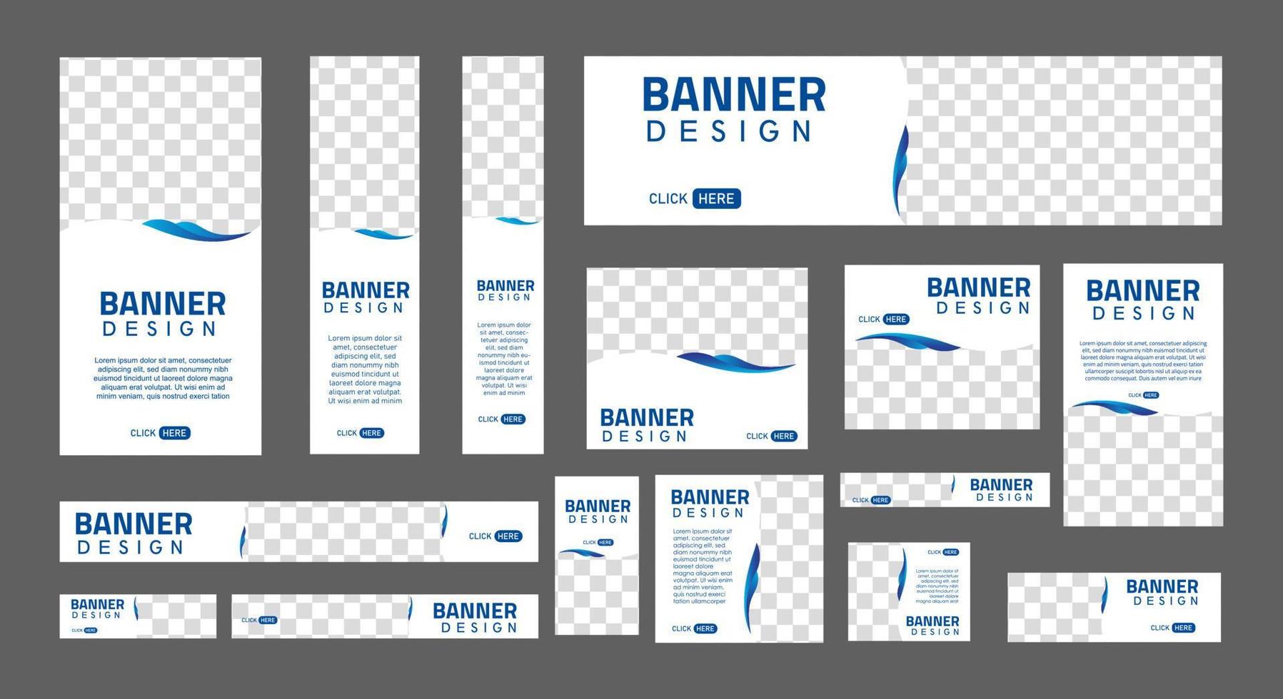 set of creative web banners of standard size with a place for photos. Business ad banner. Vertical, horizontal and square template. vector illustration EPS 10