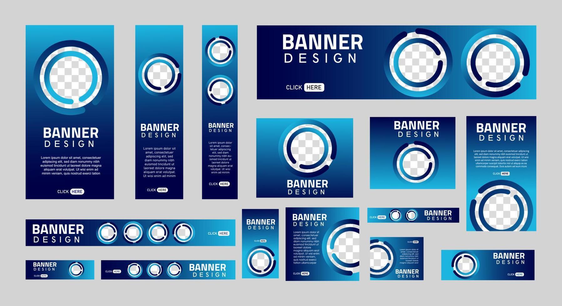 conjunto de banners web creativos de tamaño estándar con un lugar para fotos. banner de anuncios comerciales. plantilla vertical, horizontal y cuadrada. ilustración vectorial eps 10 vector