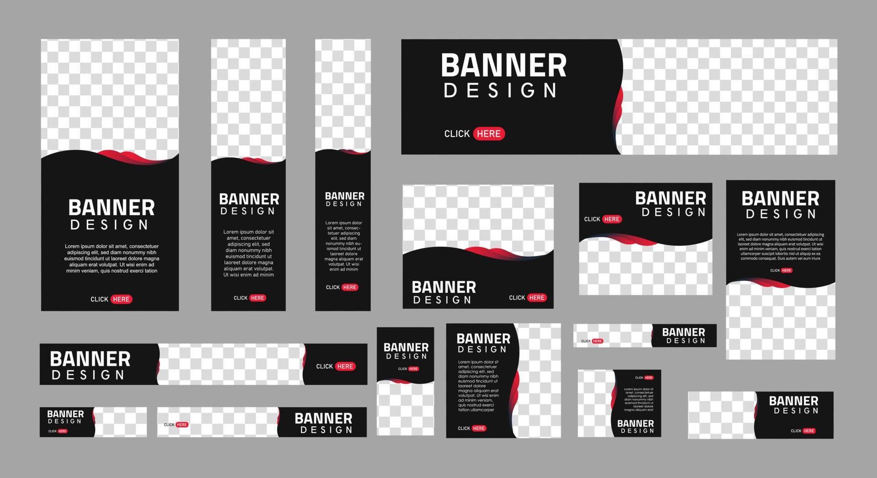 set of creative web banners of standard size with a place for photos. Business ad banner. Vertical, horizontal and square template. vector illustration EPS 10