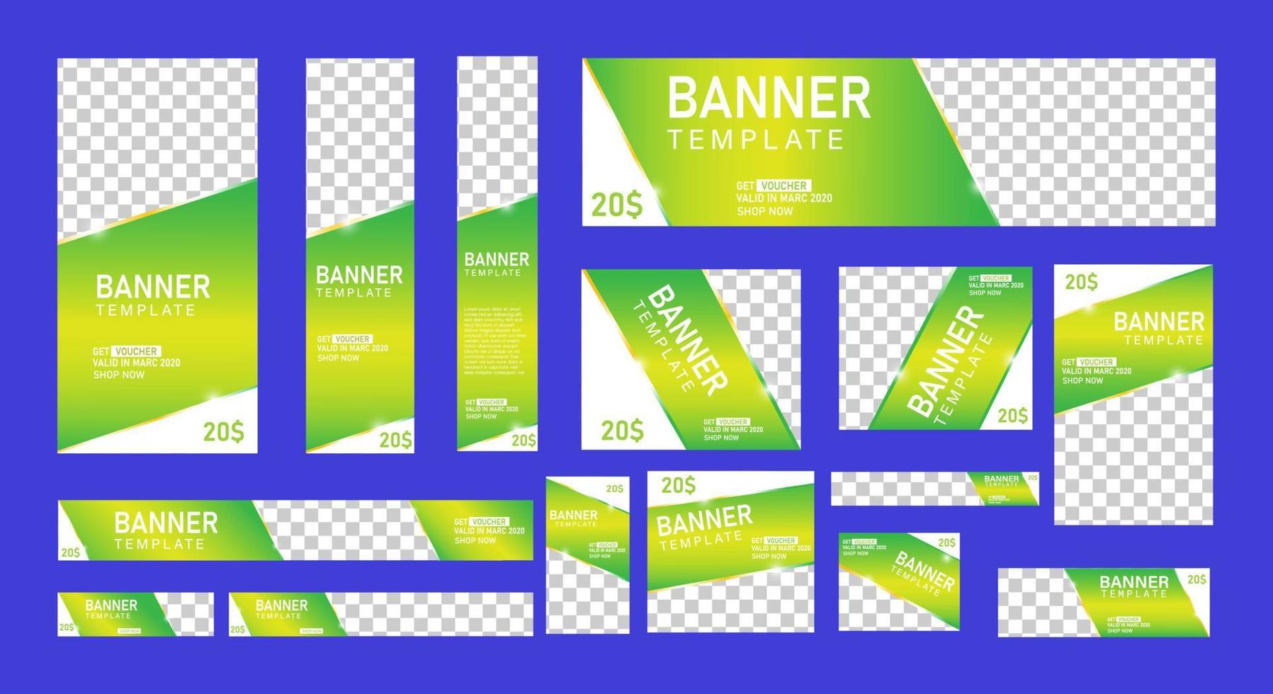 set of creative web banners of standard size with a place for photos. Business ad banner. Vertical, horizontal and square template. vector illustration EPS 10