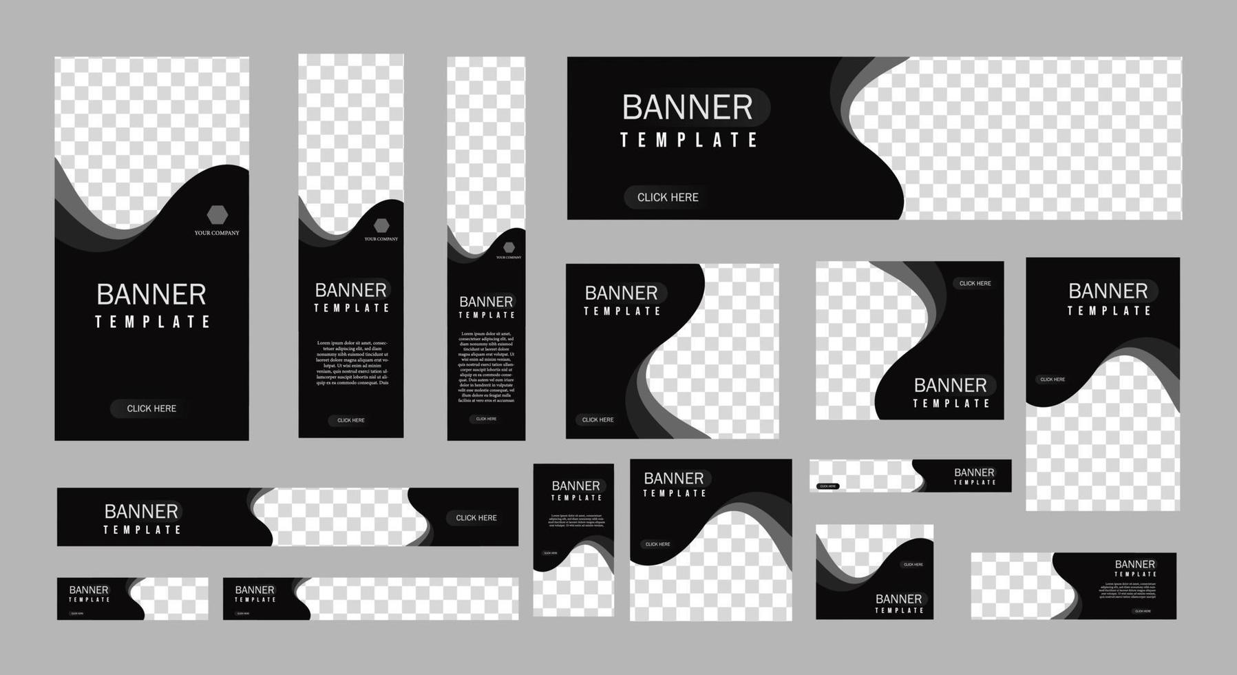 set of creative web banners of standard size with a place for photos. Vertical, horizontal and square template. vector illustration