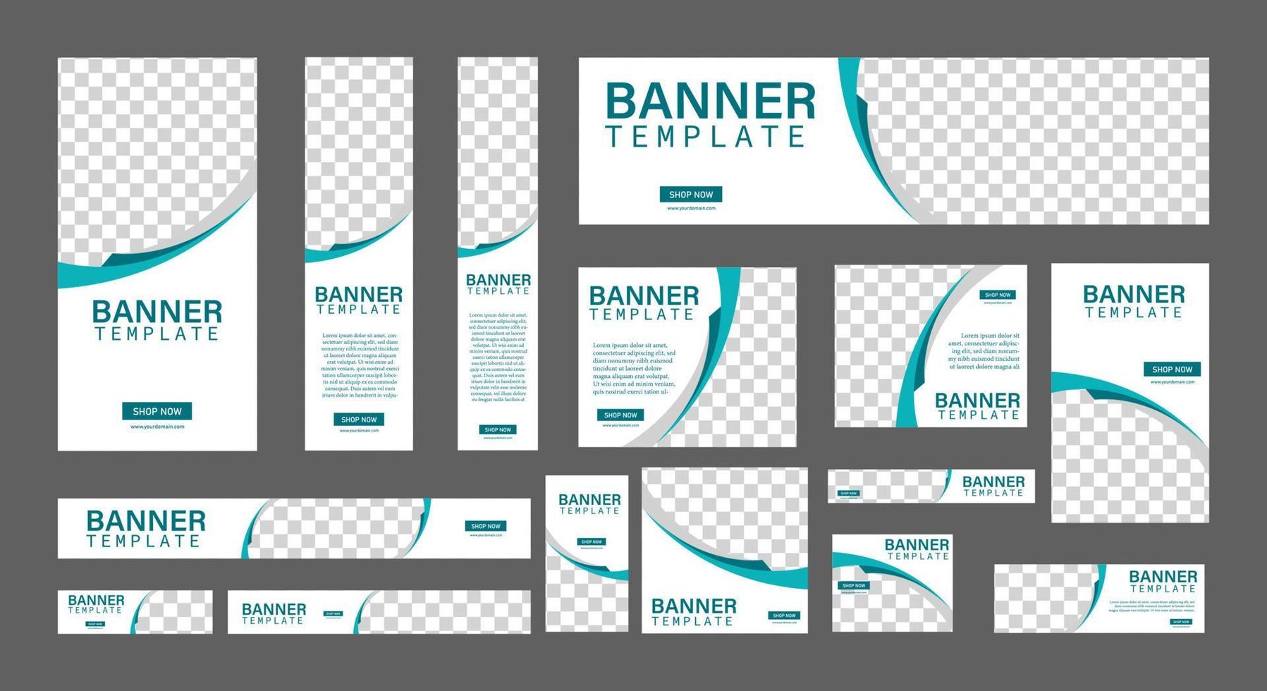 conjunto de banners web creativos de tamaño estándar con un lugar para fotos. banner de anuncios comerciales. plantilla vertical, horizontal y cuadrada. ilustración vectorial eps 10 vector