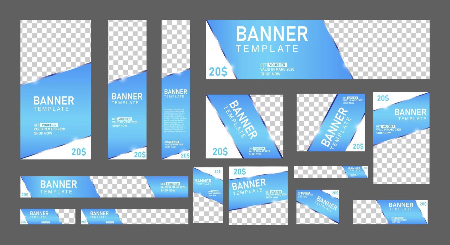 set of creative web banners of standard size with a place for photos. Business ad banner. Vertical, horizontal and square template. vector illustration EPS 10