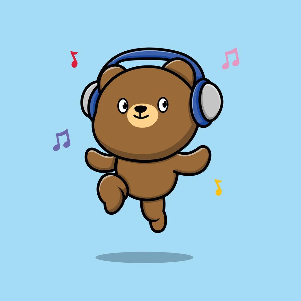 lindo oso escuchando musica vector