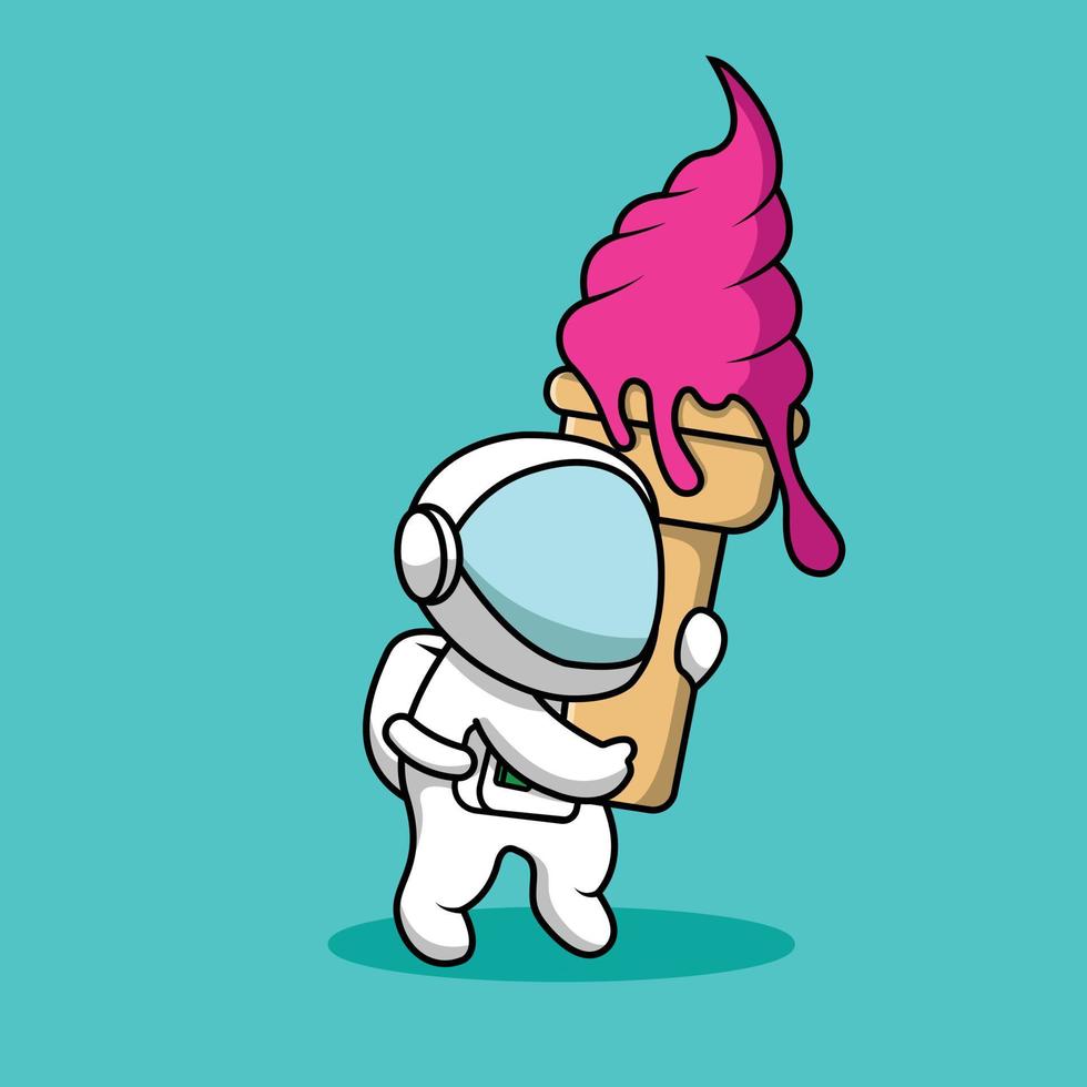 Cute Astronaut Holding Ice Cream Illustration vector