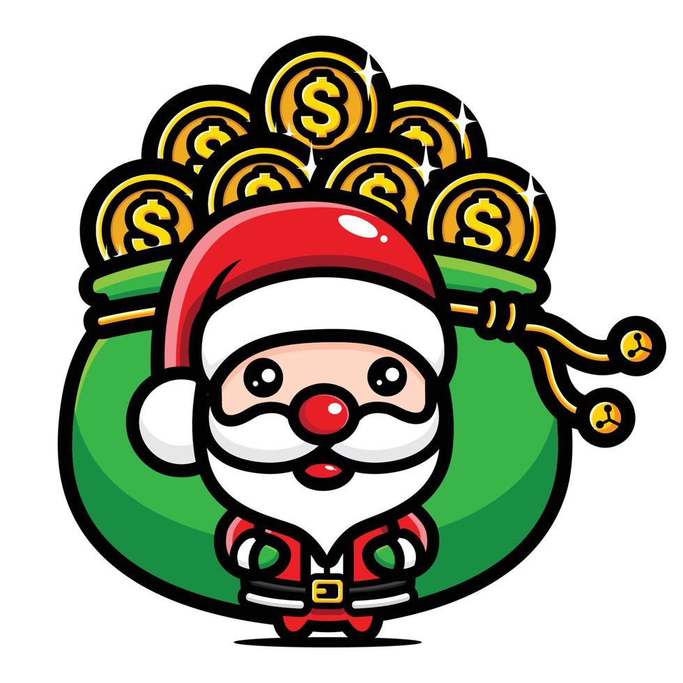 cute santa claus carrying a money bag vector