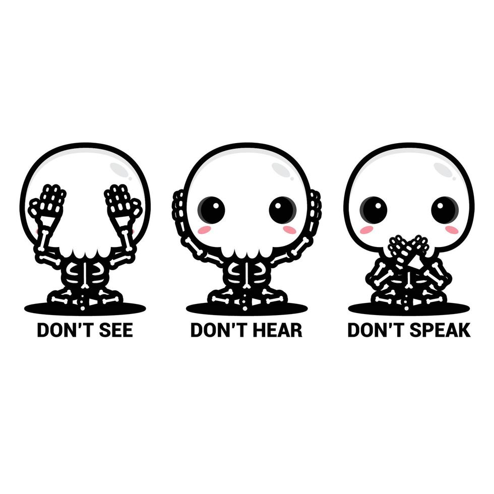 Skull vector design with no seeing, no hearing, no speaking poses