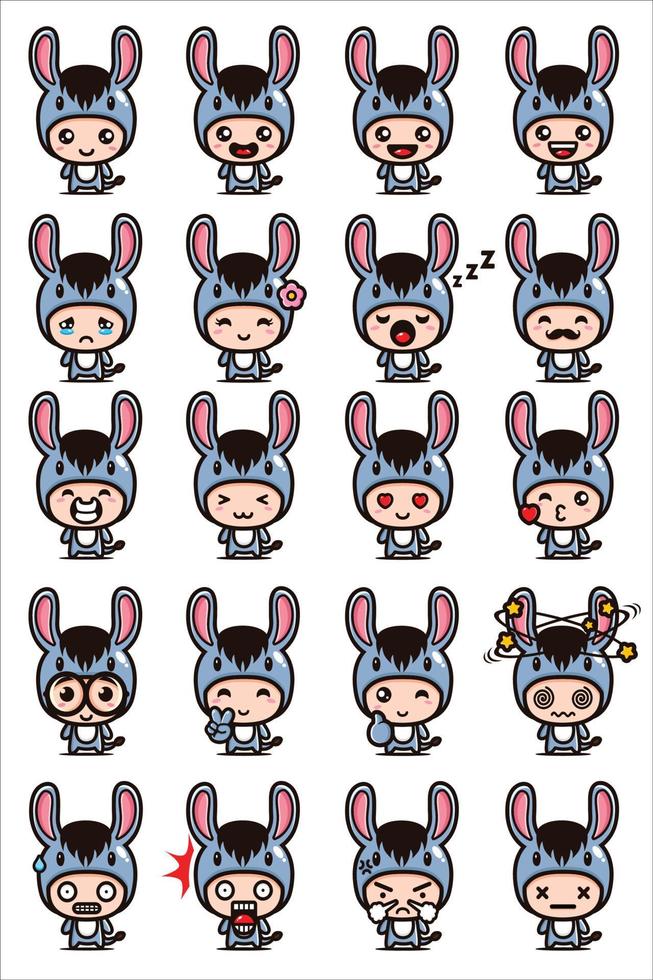 vector design of a cute donkey mascot set
