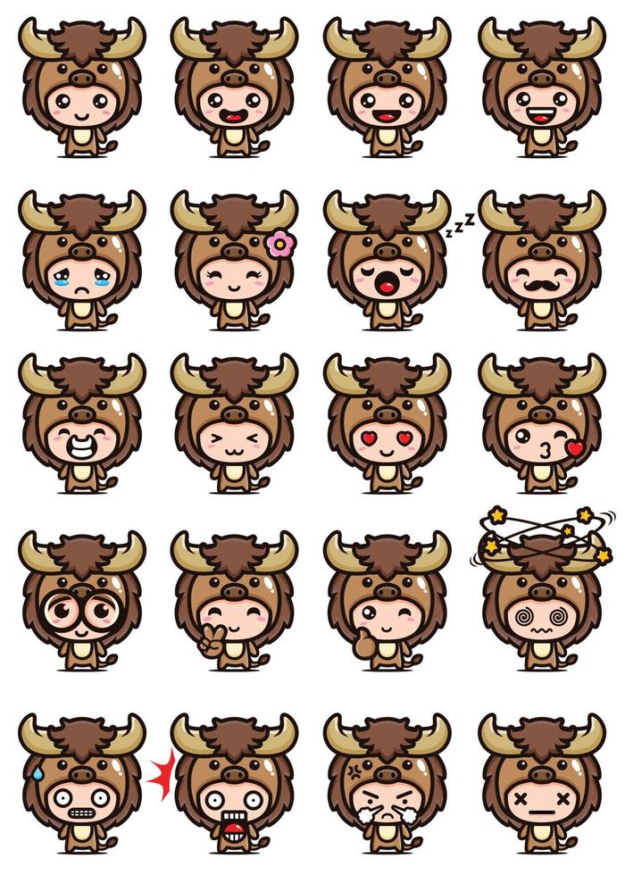 vector design of cute buffalo mascot set