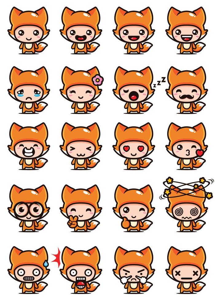 cute fox mascot set design vector