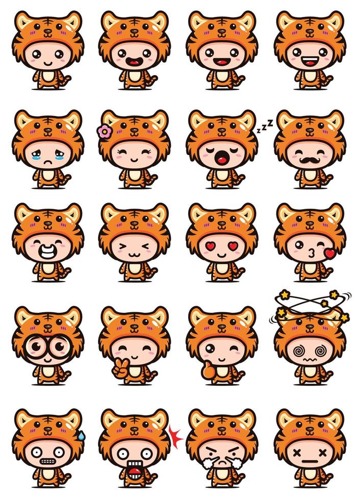 cute tiger mascot set design vector