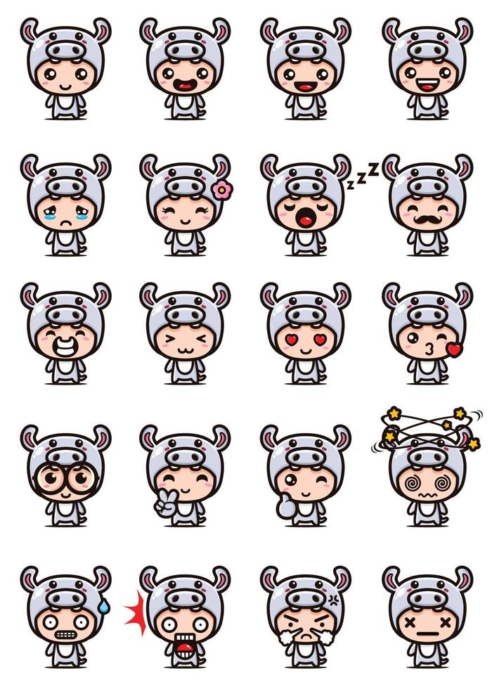 vector design of cute hippo mascot set