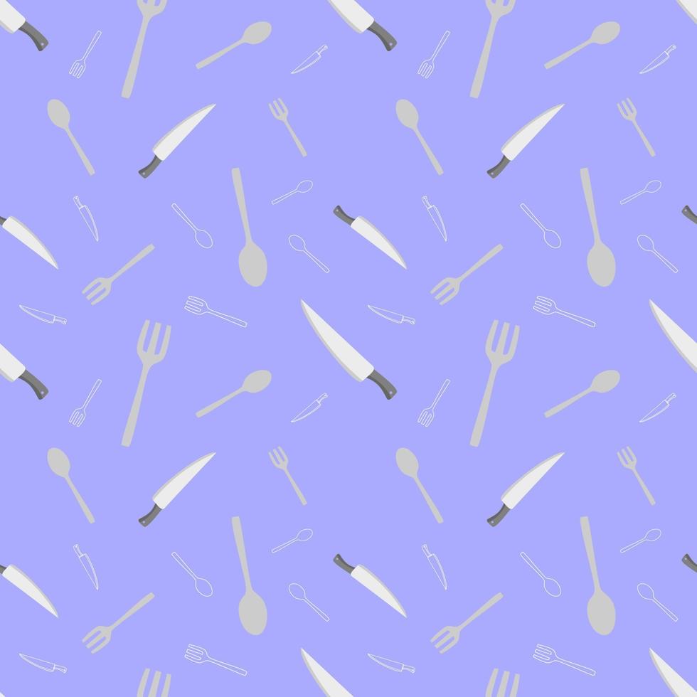 Kitchen Pattern Set Knife Fork Spoon Blue Design vector