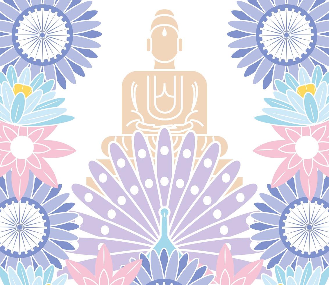 buddha peacock and flowers vector