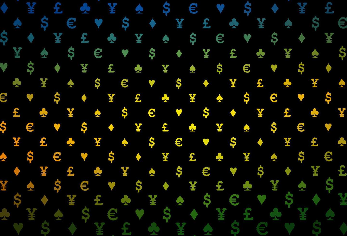 Fondo de vector verde oscuro, amarillo con signos de tarjetas.