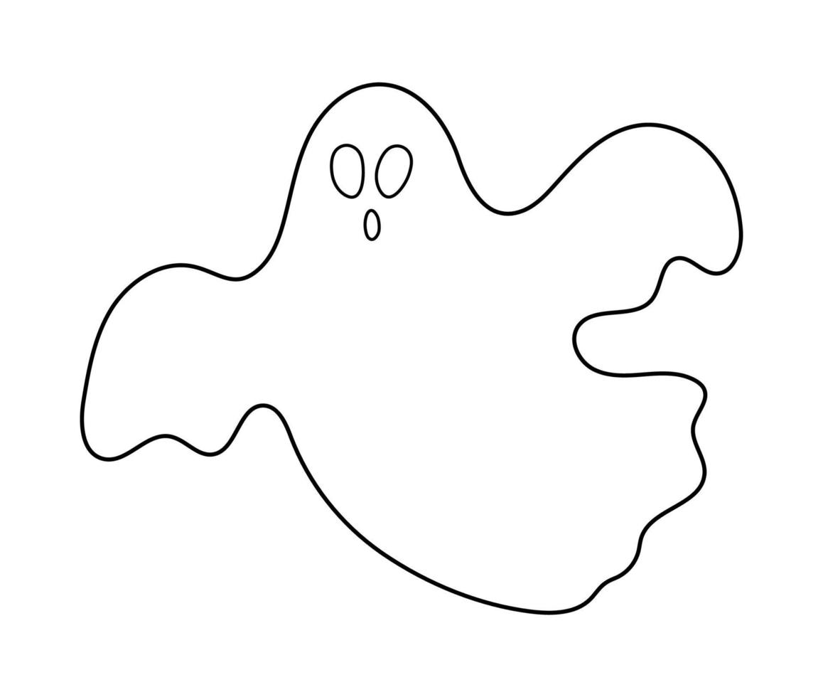 Cute vector ghost. Black and white Halloween character icon. Autumn all saints eve illustration with flying spook. Samhain party coloring page for kids.