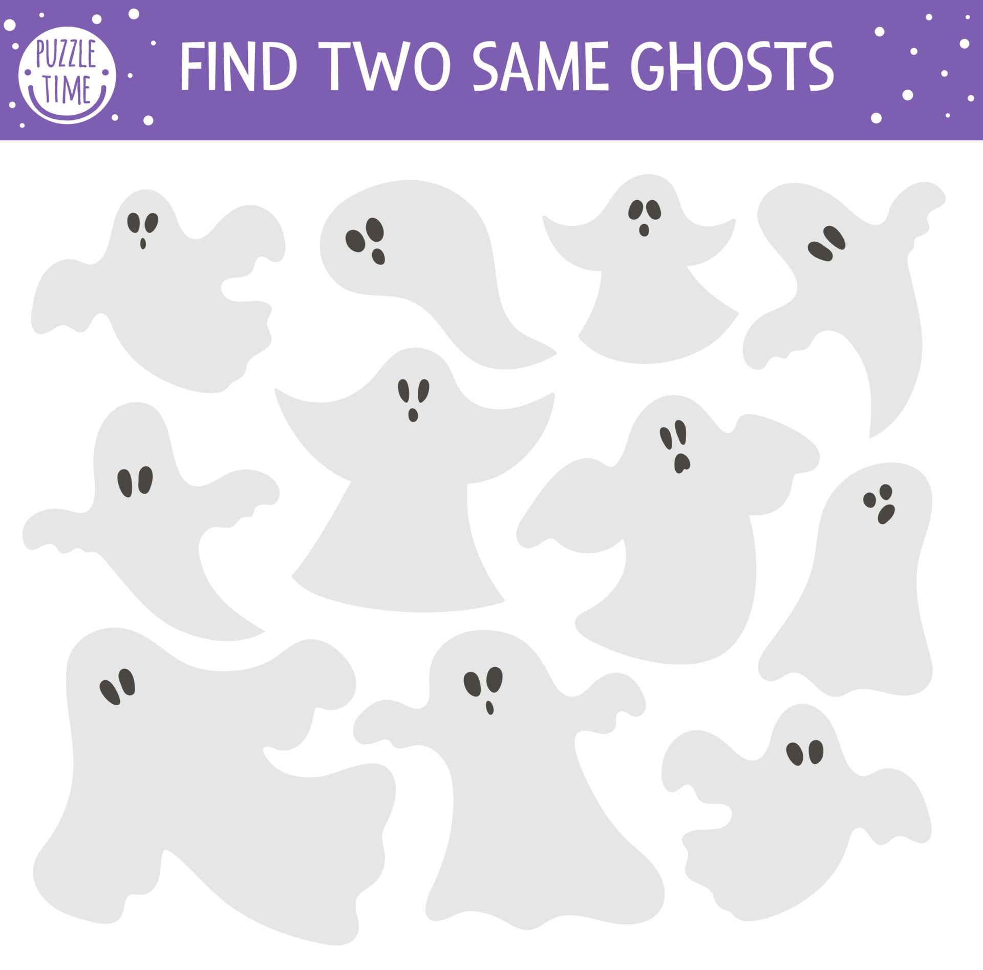 Find two same ghosts. Halloween matching activity for children. Funny