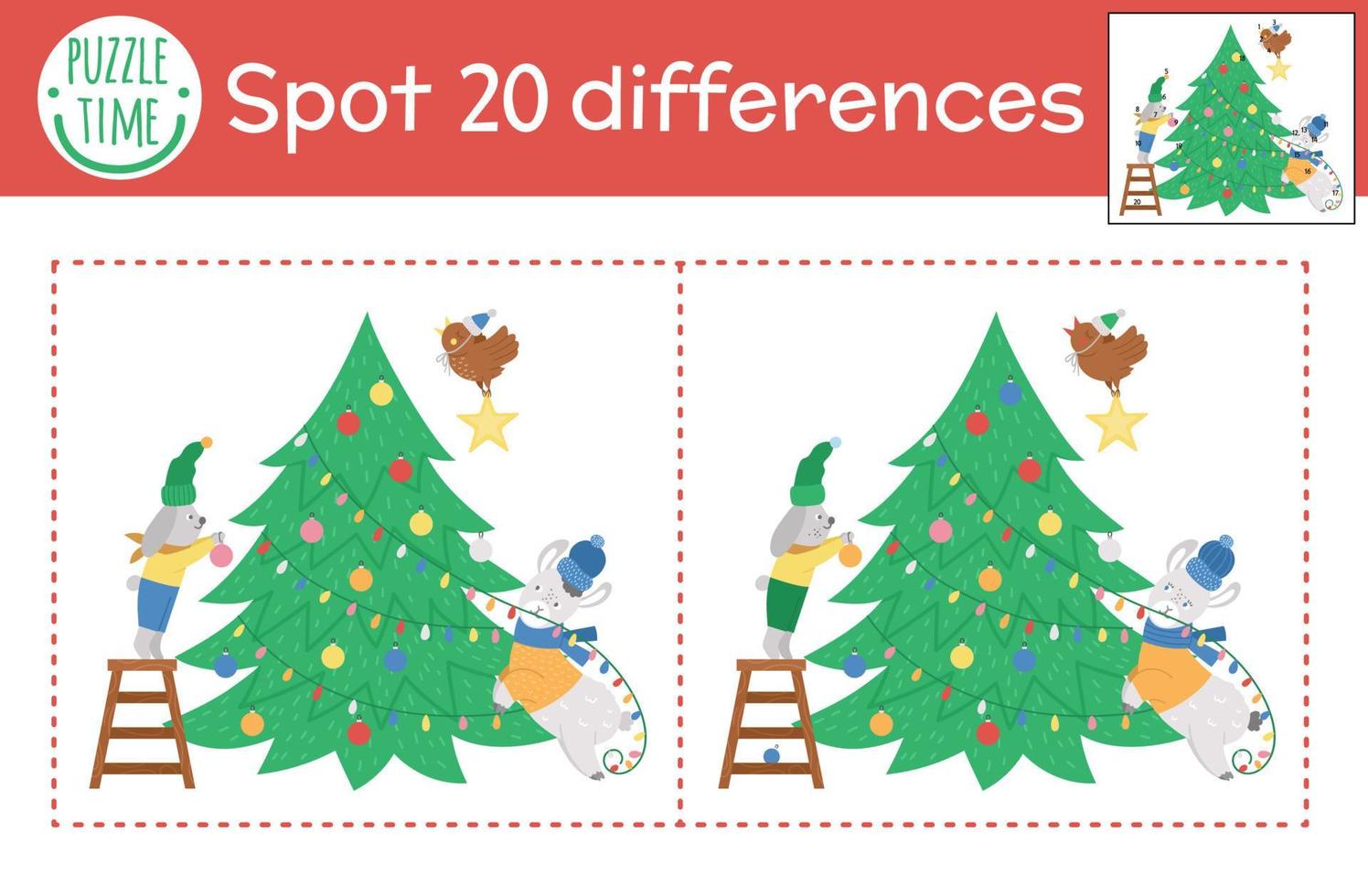Christmas find differences game for children. Winter educational