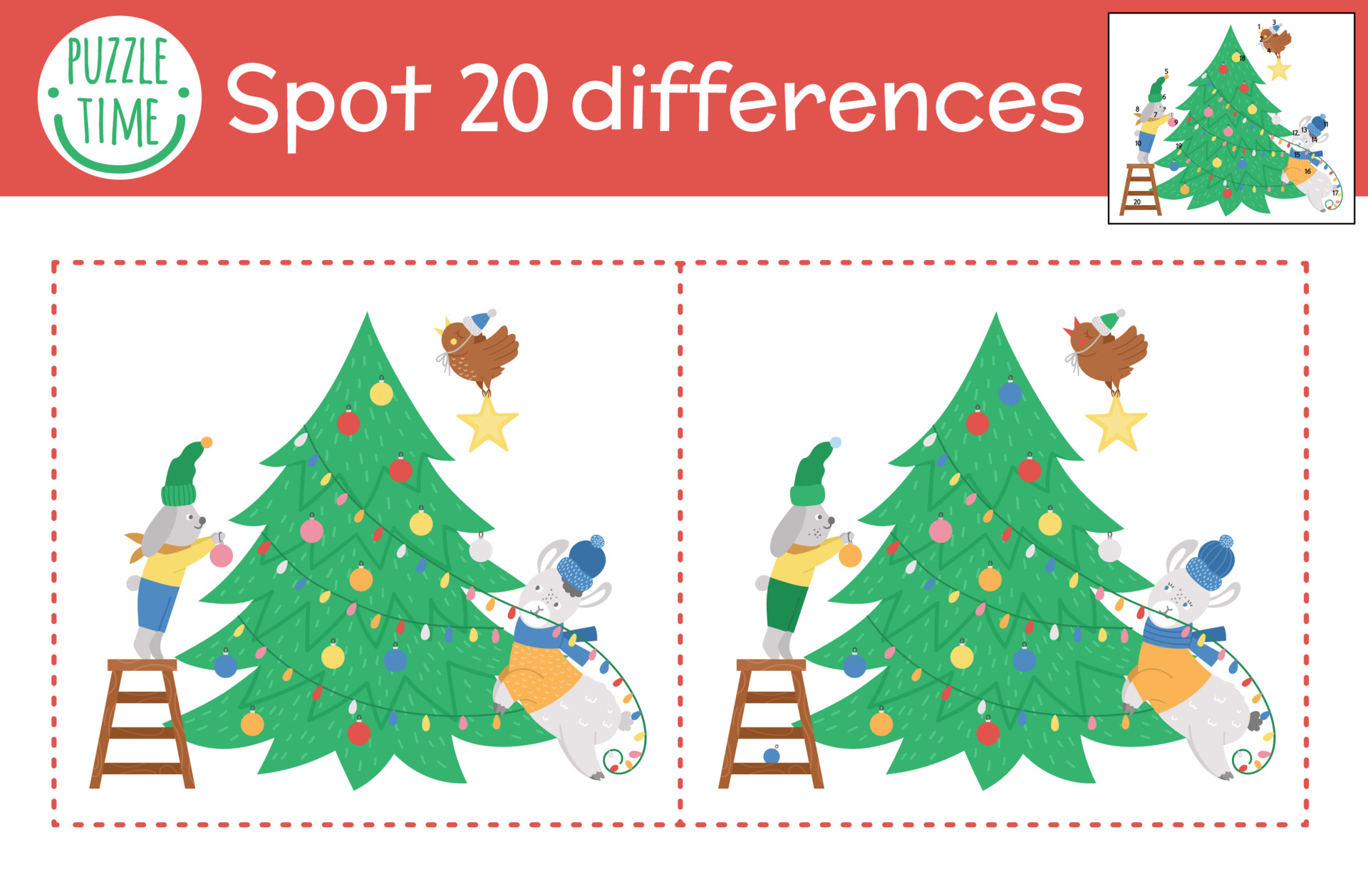 Christmas find differences game for children. Winter educational ...