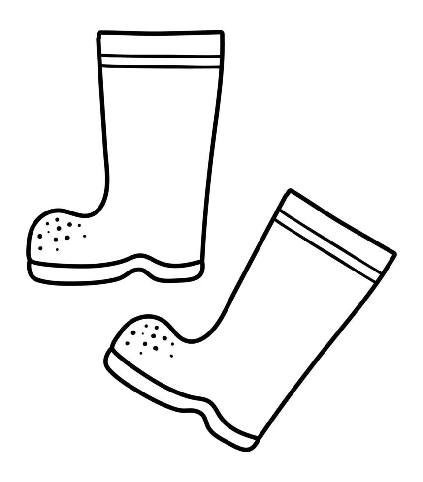 vector icono de botas de goma en blanco y negro. Ilustración de calzado de otoño o jardín aislado sobre fondo blanco.