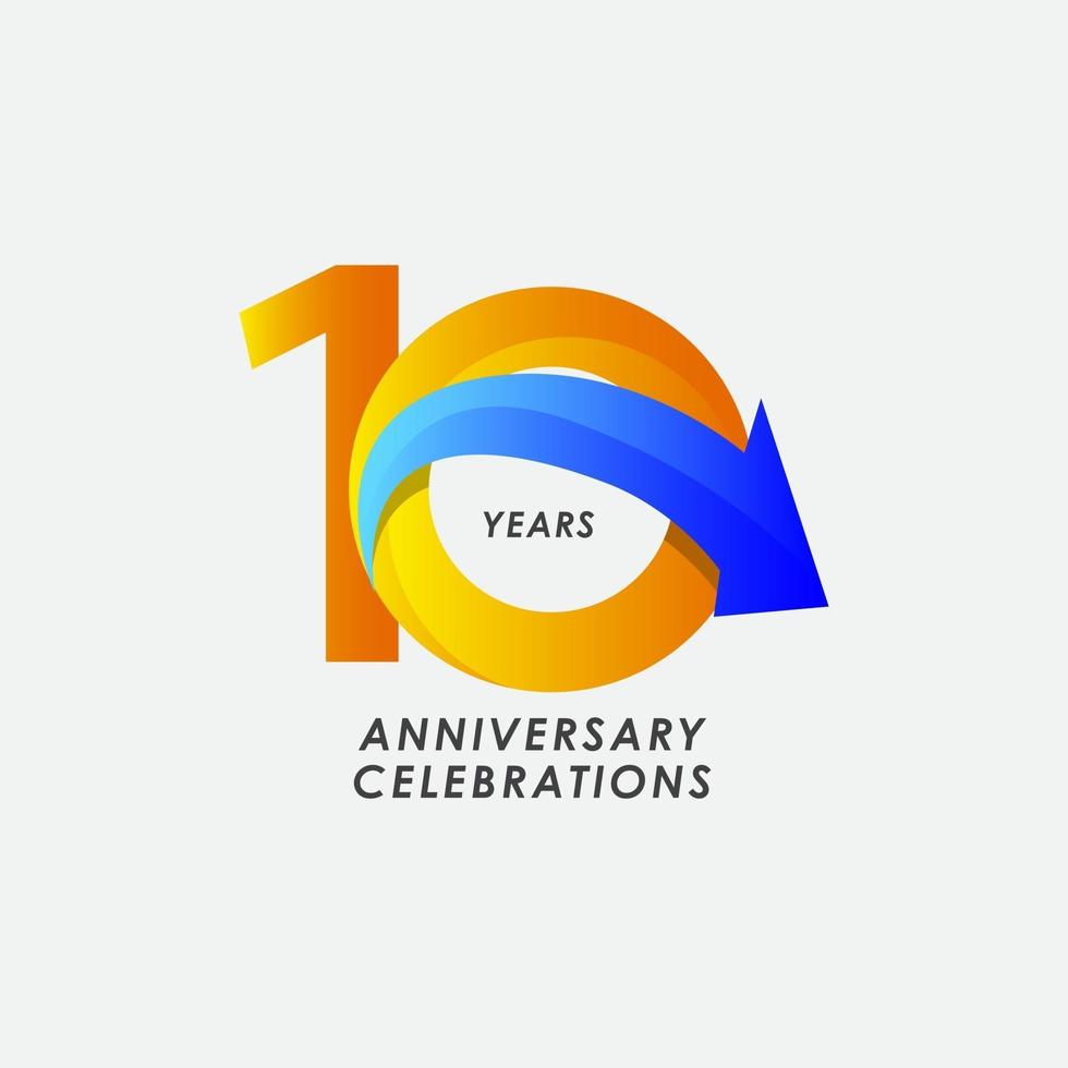 Ilustración de diseño de plantilla de vector de número de celebración de aniversario de 10 años