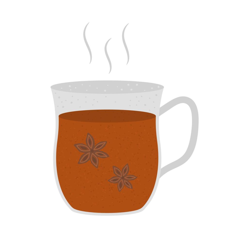 Vector cup with spiced tea and anise. Winter traditional drink illustration. Holiday hot beverage icon isolated on white background.