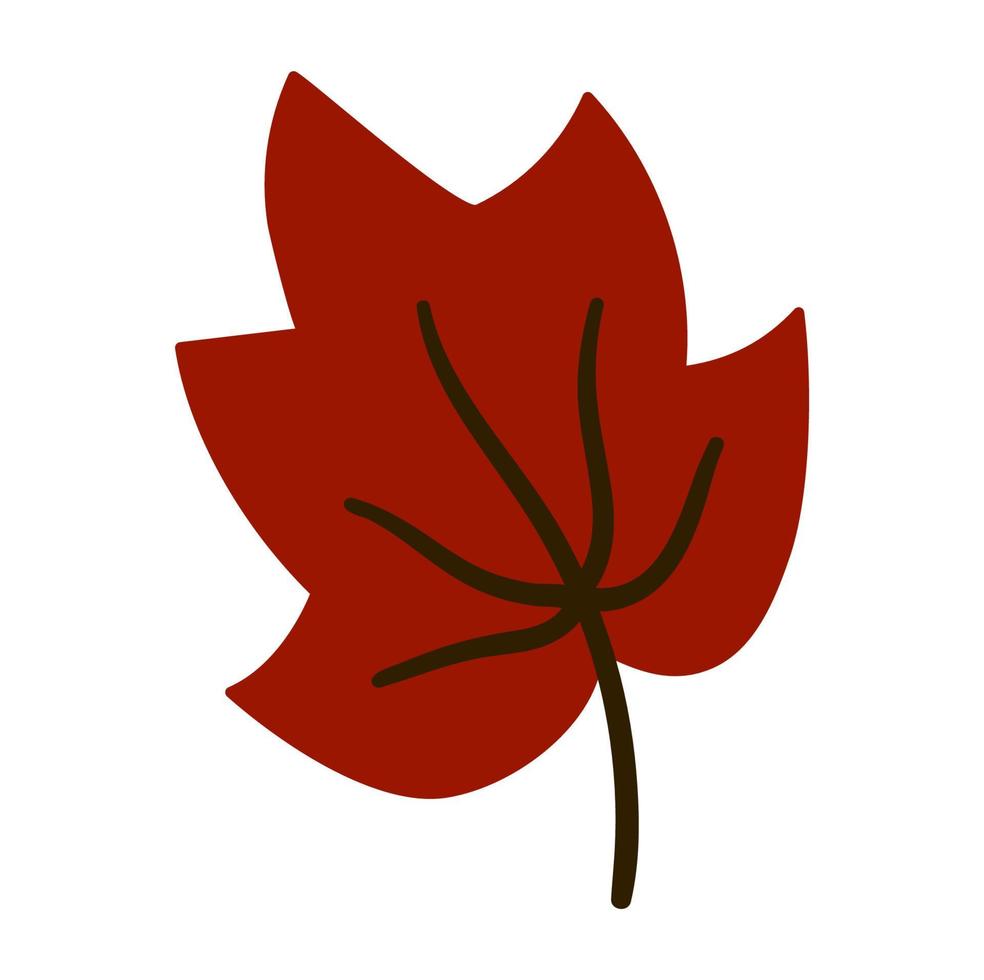 Vector maple or grape tree leaf illustration. Autumn clipart. Cute flat style dark red plant. Fall thanksgiving design element