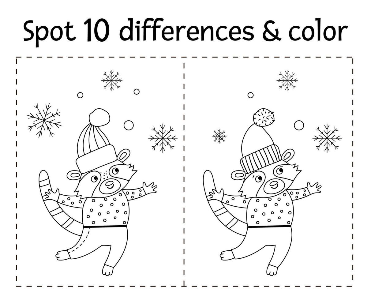 Christmas find differences game and color for children. Winter