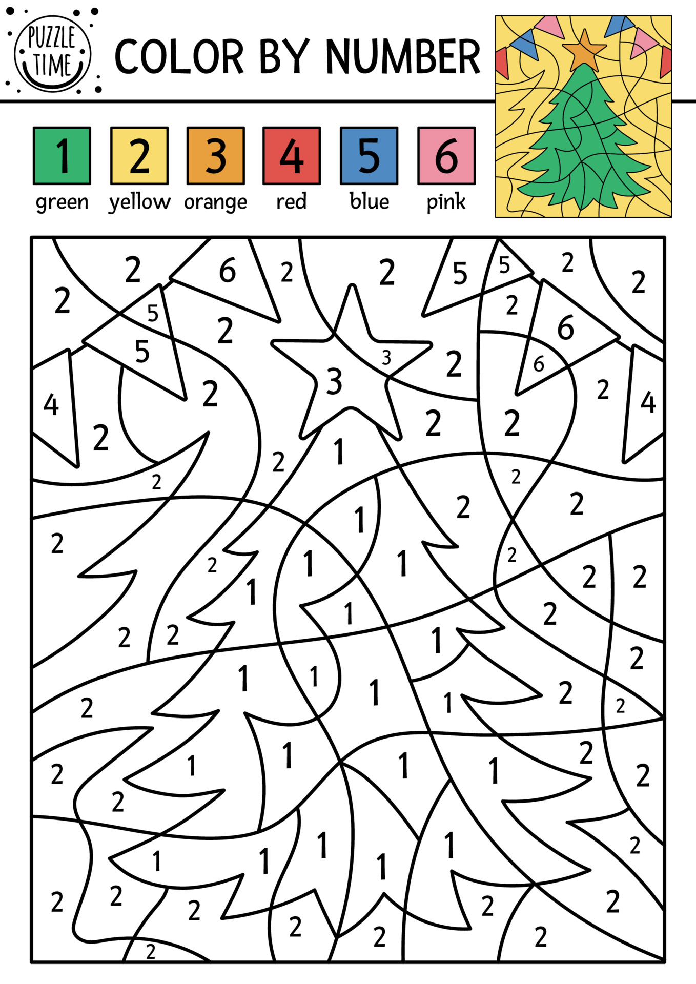 Vector Christmas Color By Number Activity With Fir Tree Star Colored