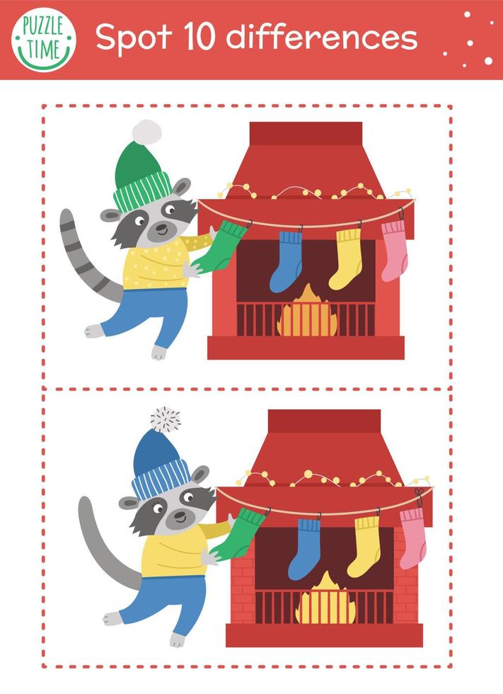 Christmas find differences game for children. Winter educational