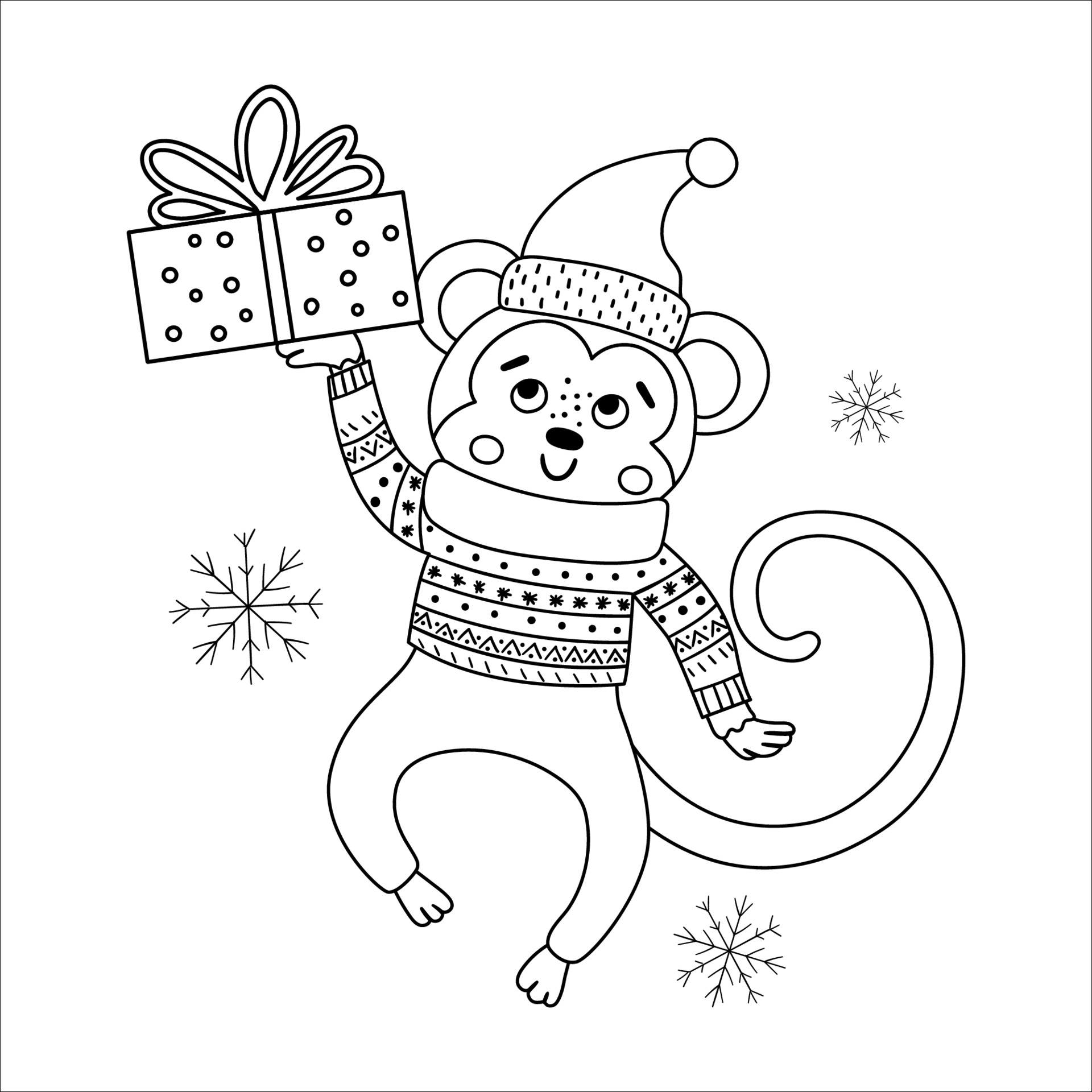 Monkey Christmas Coloring Pages
