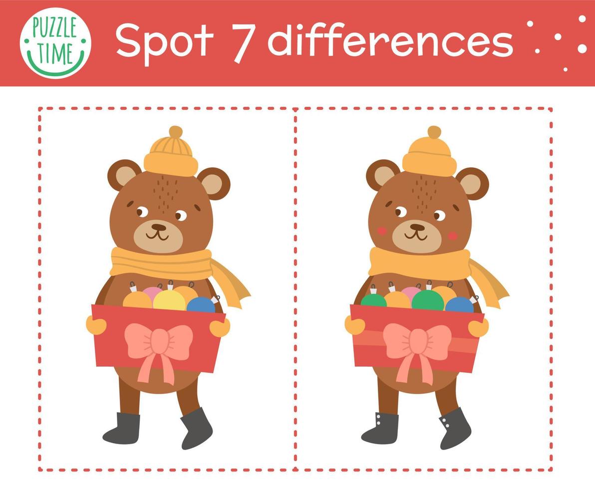 Christmas find differences game for children. Winter educational