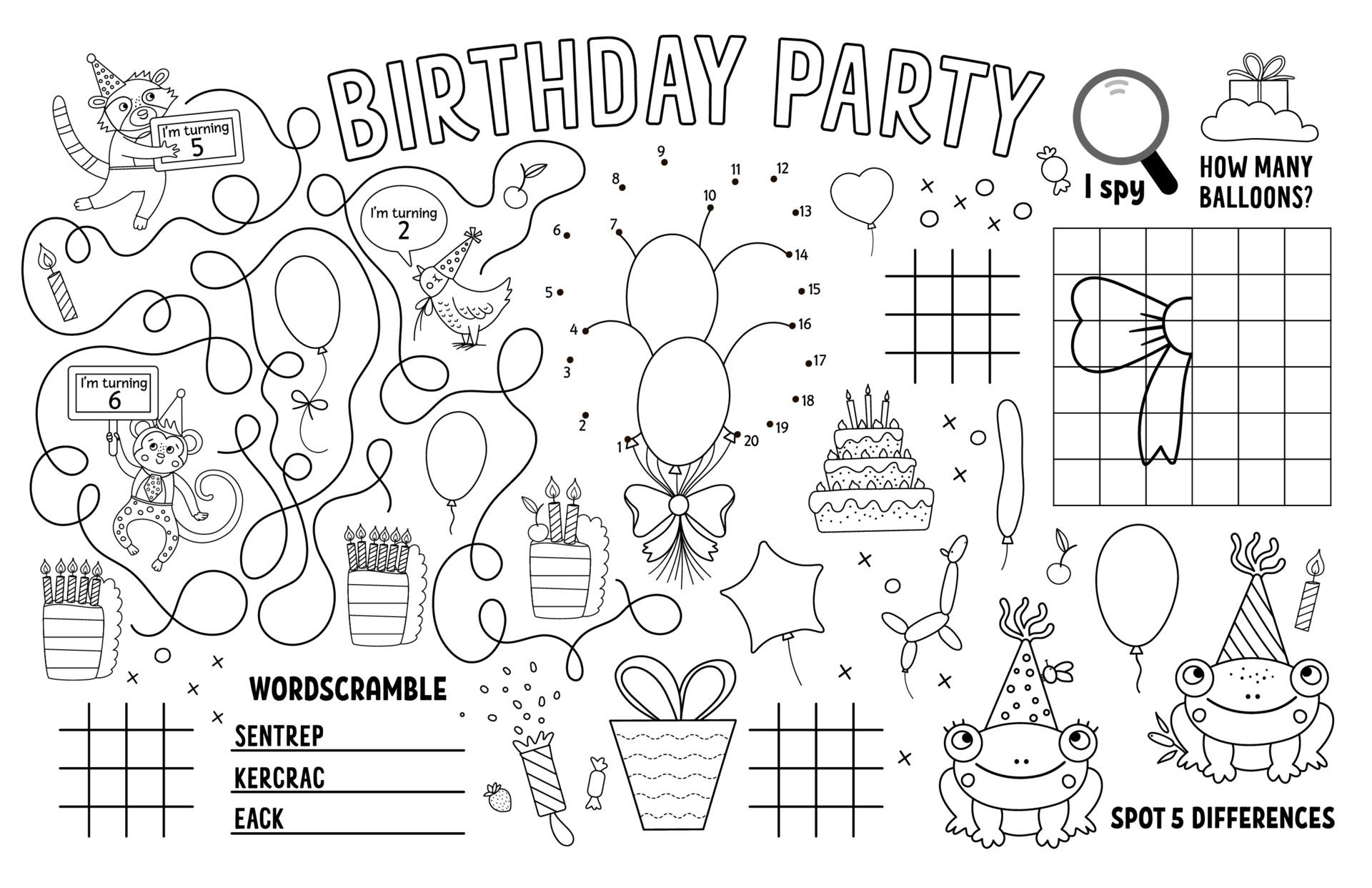 Vector Happy Birthday placemat for kids. Holiday party ...