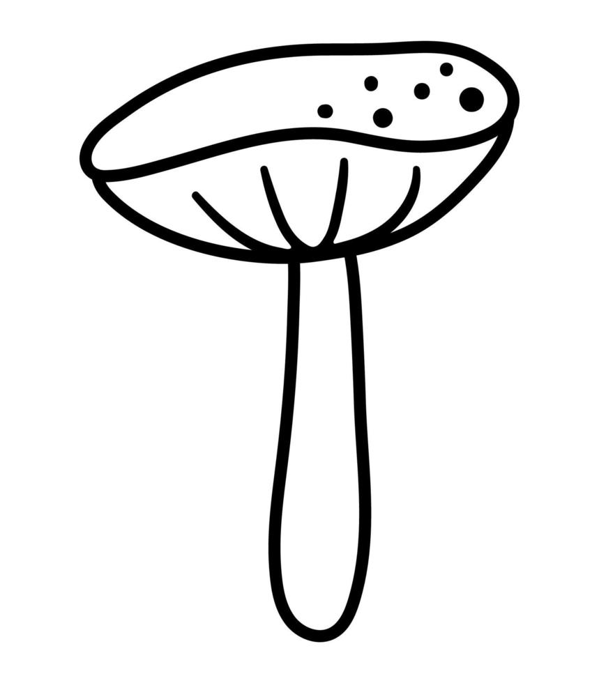 Vector black and white mushroom. Outline autumn plant. Funny toadstool line illustration isolated on white background