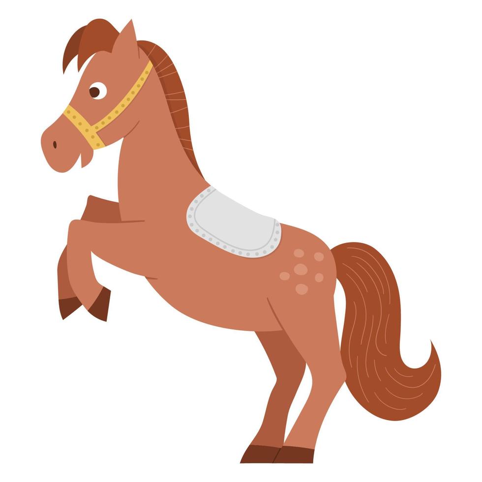Vector horse on the rack icon isolated on white background. Cartoon animal with saddle illustration.