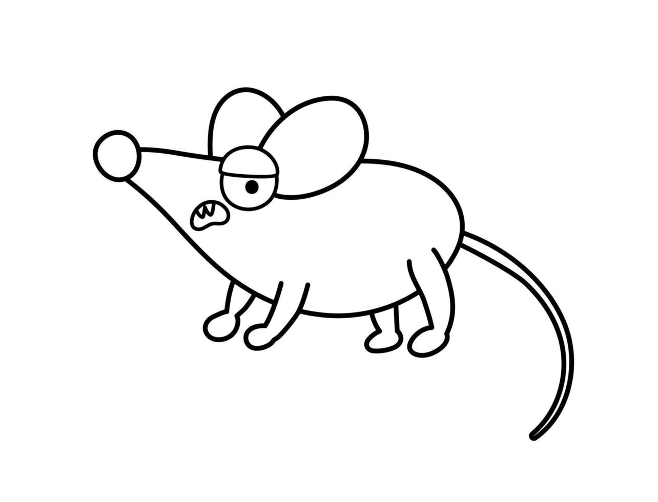 Cute vector black and white angry mouse. Halloween character icon. Funny autumn all saints eve illustration with scary animal. Samhain party coloring page for kids.
