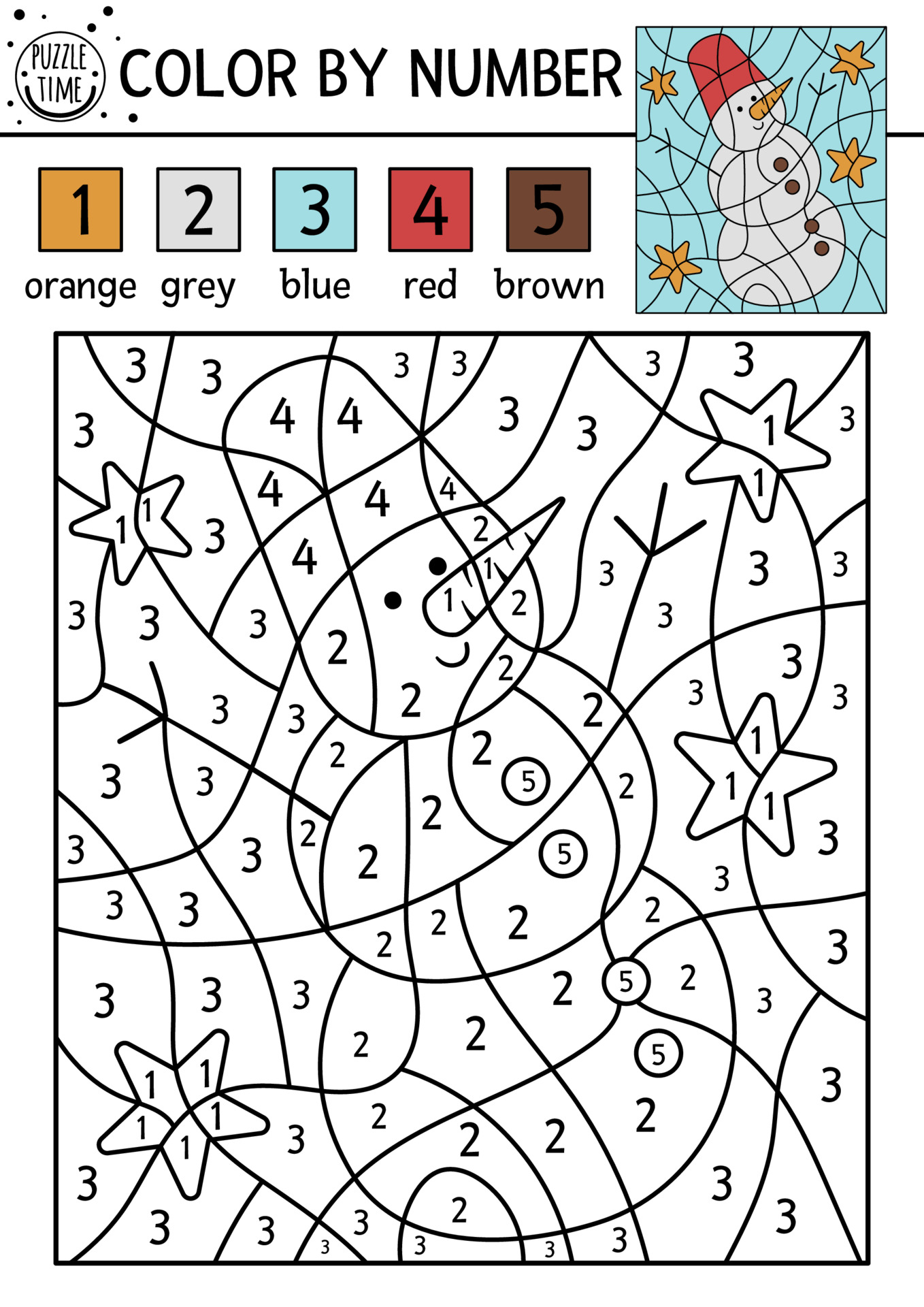 Vector Christmas color by number activity with snowman and ...