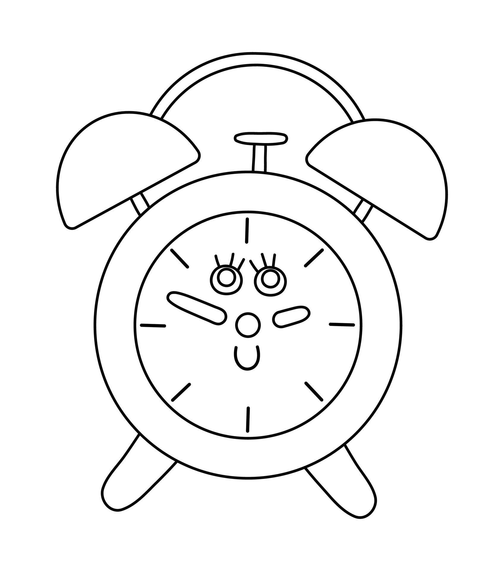 Vector black and white alarm clock icon. Back to school educational clipart. Cute outline