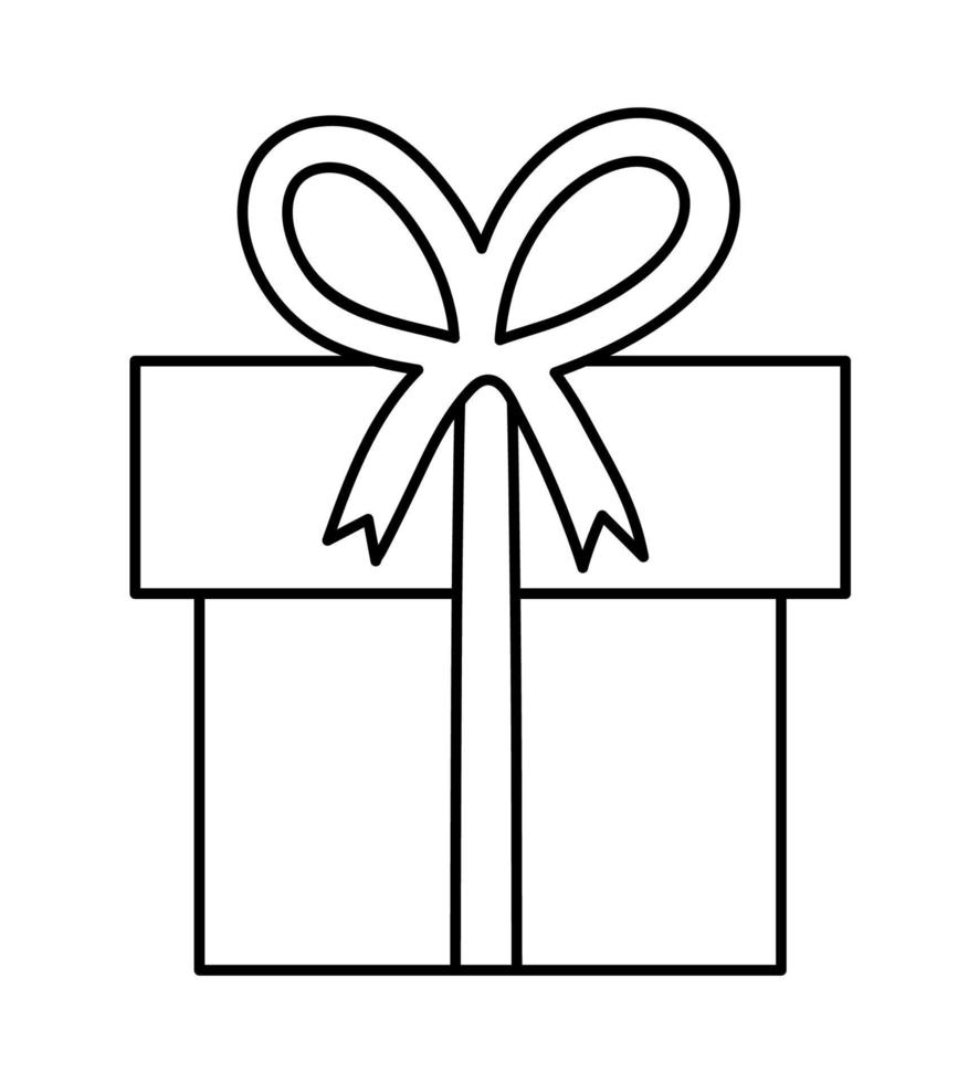 vector presente en blanco y negro aislado sobre fondo blanco. linda ilustración divertida del símbolo de año nuevo, navidad o cumpleaños. icono de línea de caja de regalo