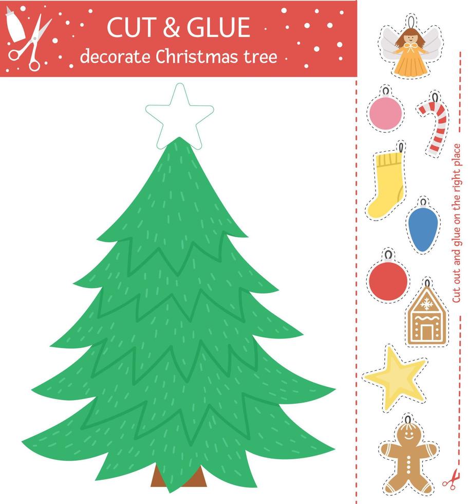 Vector Christmas cut and glue activity. Winter educational crafting