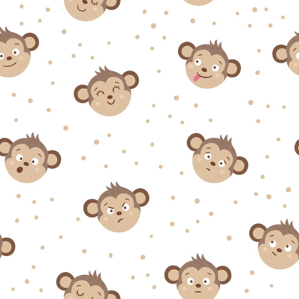 vector caras de mono con diferentes emociones. conjunto de pegatinas emoji de animales. cabezas con expresiones divertidas aisladas sobre fondo blanco. linda colección de avatares