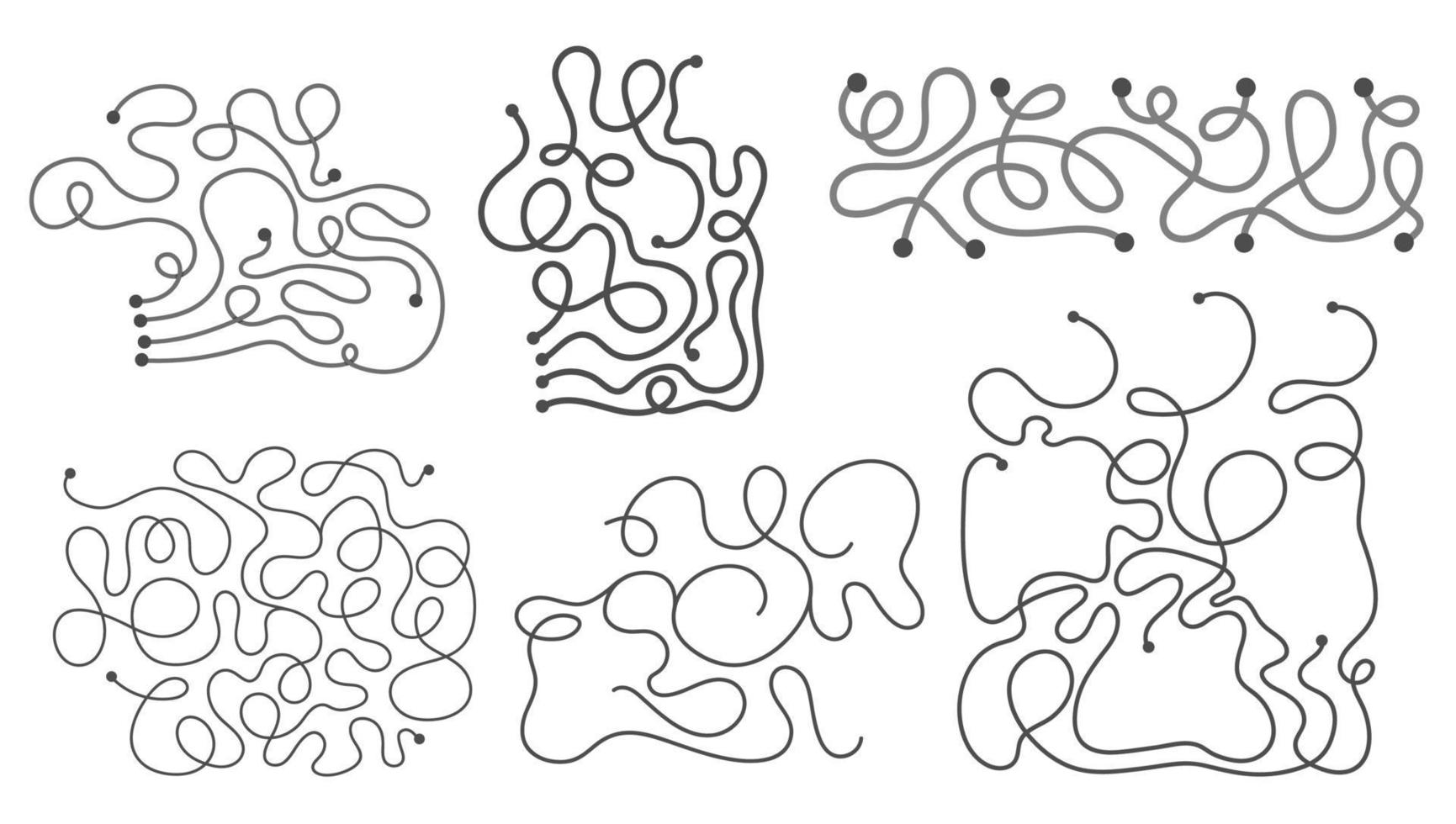 Vector set of maze templates. Blank black and white labyrinths collection isolated on white background. Preschool printable educational activity or game samples.