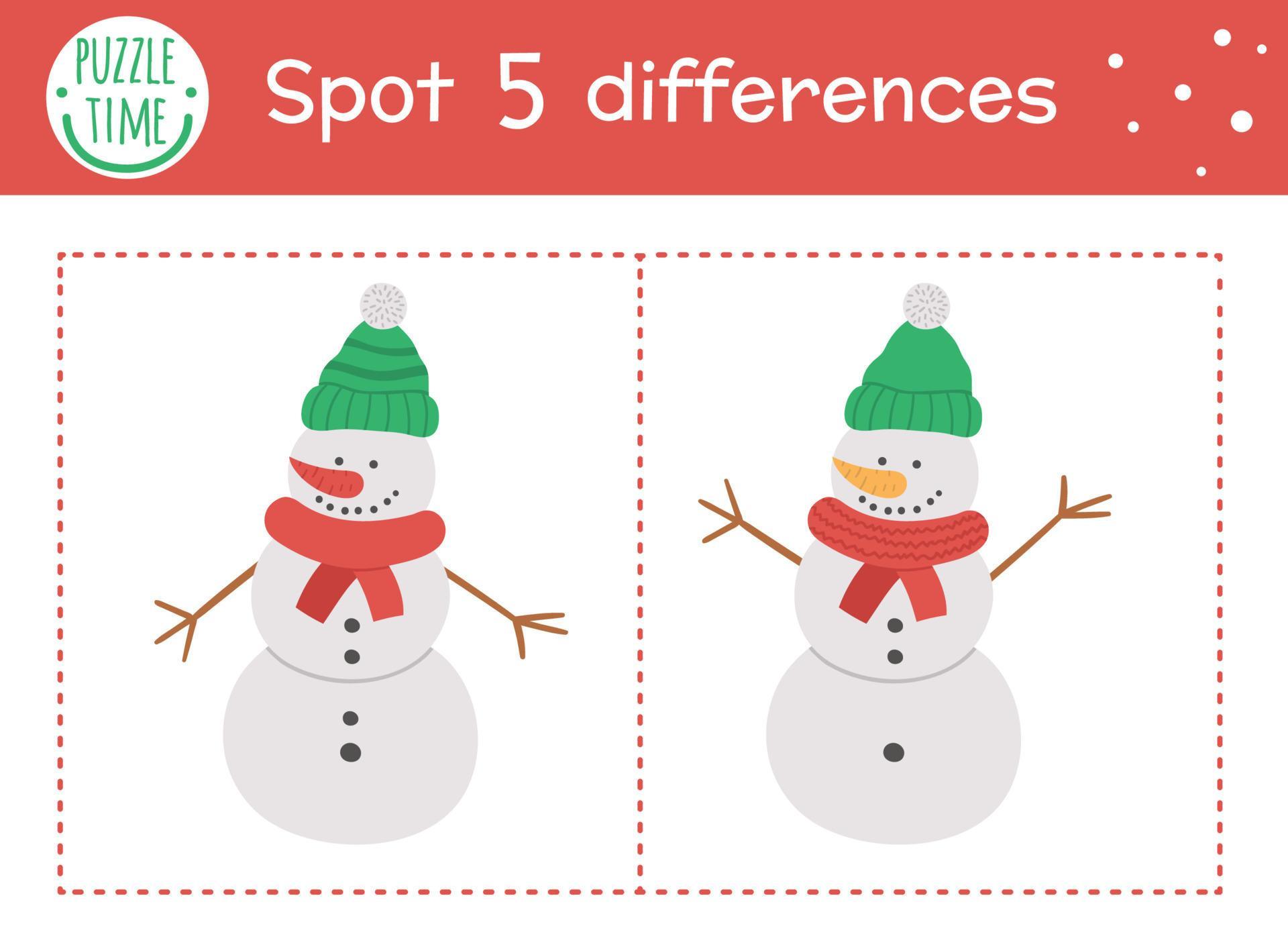 Christmas find differences game for children. Winter educational