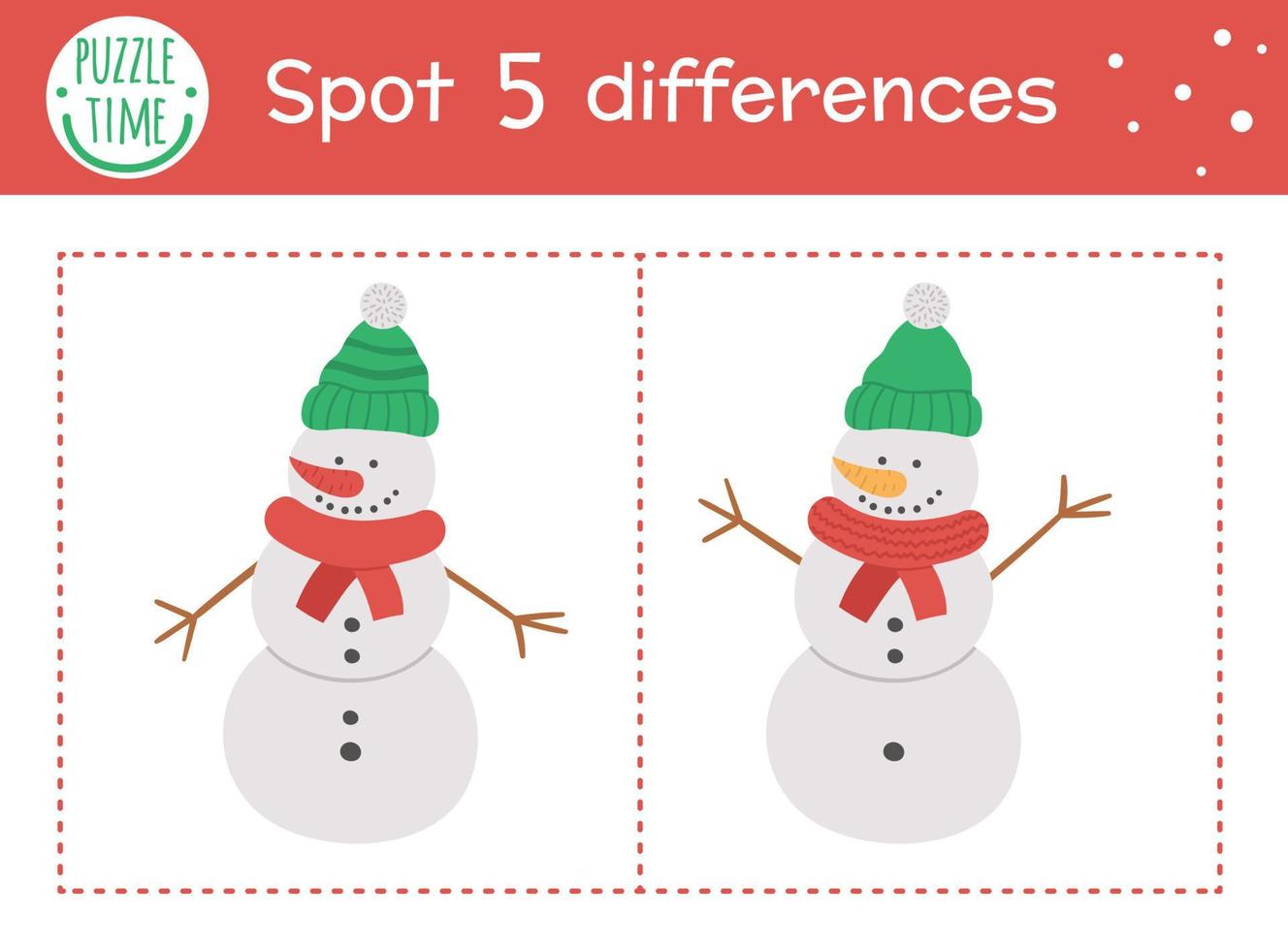 Christmas find differences game for children. Winter educational activity  with funny snowman. Printable worksheet with smiling character. Cute New  Year puzzle for kids 3758137 Vector Art at Vecteezy