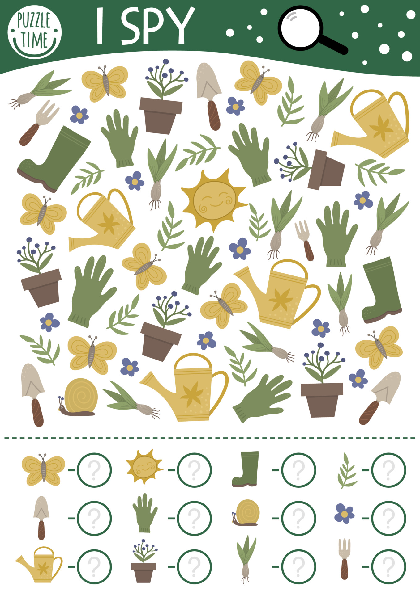 garden i spy game for kids searching and counting activity for preschool children with tools baby plants funny spring printable worksheet for kids simple spotting puzzle 3758162 vector art at vecteezy