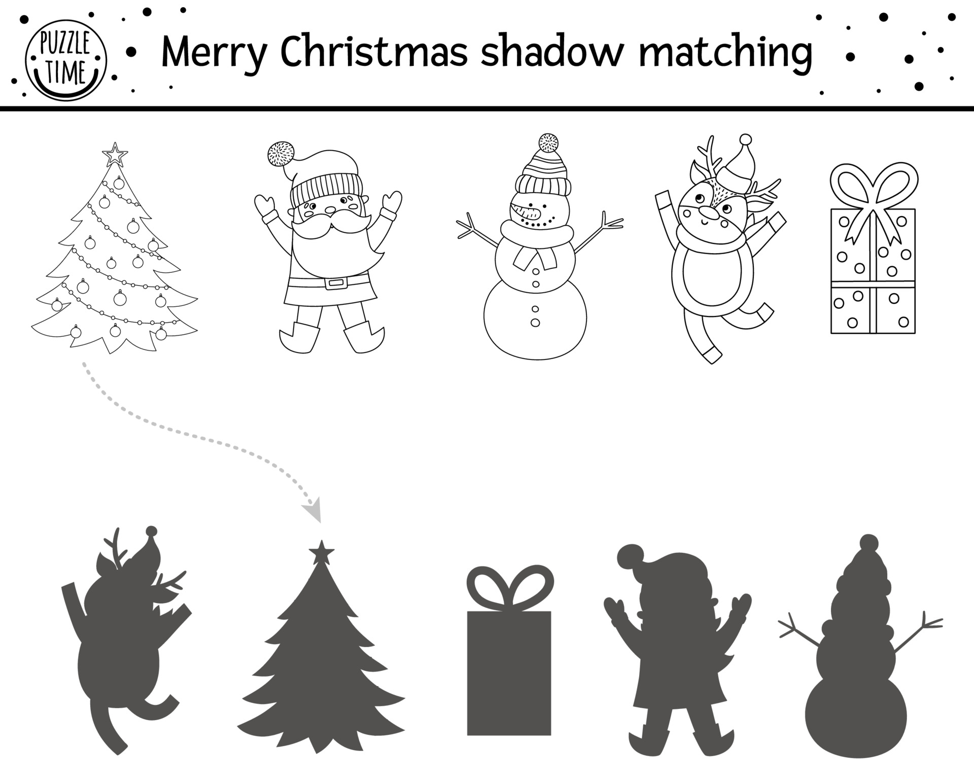 Christmas black and white shadow matching activity for ...