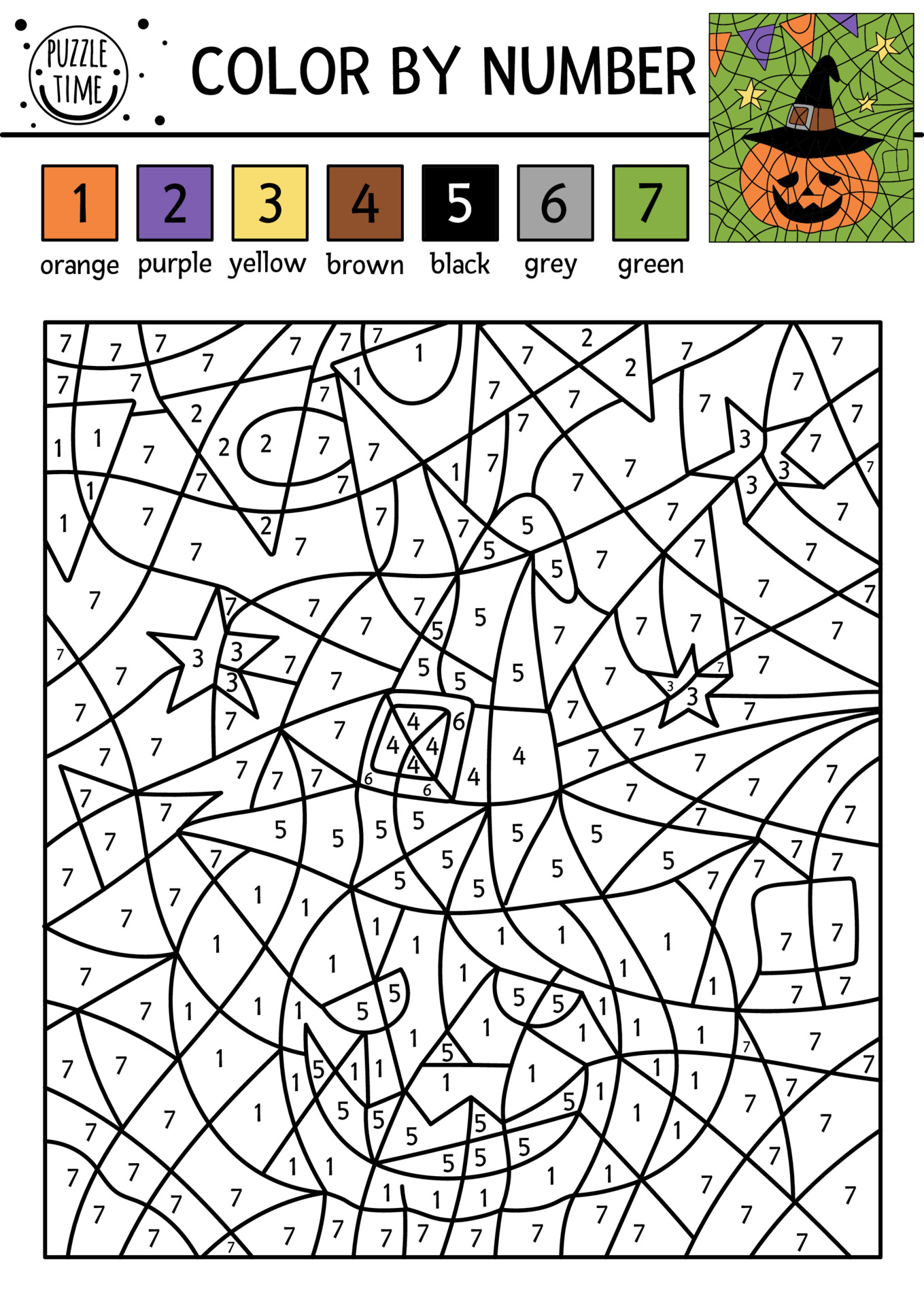 Vector Halloween color by number activity with cute pumpkin lantern in ...